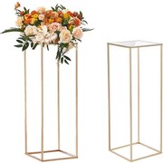 VEVOR Set van 2 vierkante bloemenkrukken 28 x 28 x 80 cm Bloemenstandaard IJzeren bijzettafel Moderne bloemenzuil Acryl laminaat plantenkruk Plantenstandaard Metalen standaard voor decoratie van bars Hotels Cafés