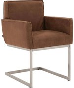 Goossens Excellent Eetkamerstoel Tom bruin leer met armleuning, urban industrieel