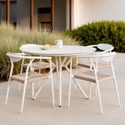 Ronde Tafelset Ø100 Cm In Aluminium Valerie En 4 Tuinstoelen Met Armleuningen In Aluminium En Synthetisch Riet Marsha Gardenia Wit - Sklum
