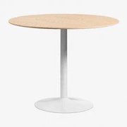 Ronde Eettafel Van Mdf En Ijzer Yvetta Eikenhout & Ø90 Cm & Wit - Sklum