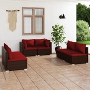 vidaXL 6-delige Loungeset met kussens poly rattan bruin