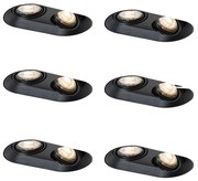 Set van 6 Afgeronde inbouwspot zwart GU10 50mm 2-lichts - Hubs
