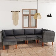 vidaXL 6-delige Loungeset met kussens poly rattan grijs