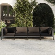 vidaXL 4-delige Loungeset met kussens poly rattan donkergrijs