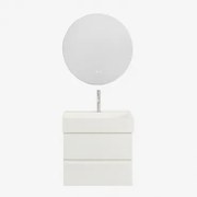 Ona Zwevend Badkamermeubelset Van Hout En Essenfineer Met Geïntegreerde Wastafel Wit & Round Led And Antifog Ø70 Cm Riben & - Sklum