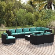 vidaXL 10-delige Loungeset met kussens poly rattan zwart