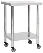 vidaXL Keukenwerktafel met wielen 60x30x85 cm roestvrij staal