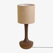 Mangohouten Tafellamp Sintra Donker Handvat Hout & Beige Linnen Ø30 Cm - ↑30 Cm Arlina - Sklum