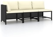 vidaXL 3-delige Loungeset met kussens poly rattan zwart