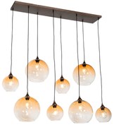 Eettafel / Eetkamer Art Deco hanglamp donkerbrons met amber glas 8-lichts - Sandra Art Deco E27 Binnenverlichting Lamp