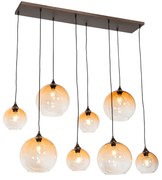 Smart hanglamp donkerbrons met amber glas 8-lichts incl. 8 Wifi G95 - Sandra