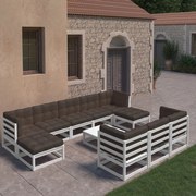 vidaXL 11-delige Loungeset met kussens massief grenenhout wit