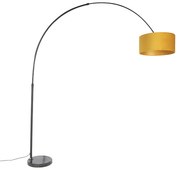 Booglamp zwart met velours kap okergeel met goud 50 cm - XXL Modern E27 cilinder / rond rond Binnenverlichting Lamp