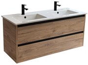 Sanicare Arda badkamermeubel 120cm diveria oak met dubbele keramische wastafel wit