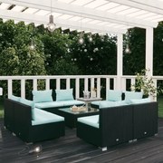 vidaXL 9-delige Loungeset met kussens poly rattan zwart