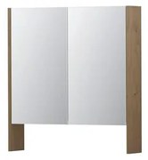 INK SPK3 Spiegelkast - 70x14x74cm - 2 deuren - dubbelzijdige Spiegel - open planchet - schakelaar en stopcontact - MDF Fineer Ash grey 1110072