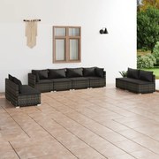 vidaXL 8-delige Loungeset met kussens poly rattan grijs