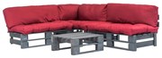 vidaXL 4-delige Loungeset pallet met rode kussens hout