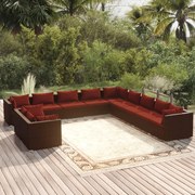 vidaXL 11-delige Loungeset met kussens poly rattan bruin