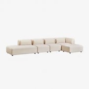 4-delige Modulaire Hoekbank Met Chaise Longue Links En Fogler Poef Corduroy Beige – Linnen - Sklum