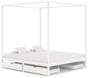 vidaXL Hemelbedframe met 4 lades massief grenenhout wit 180x200 cm