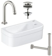 GROHE Euro fonteinset 37x18cm 1 kraangat zonder overloop gebogen super steel kraan sifon afvoerplug fontein Rechthoek wit sw97640/sw197129/sw228380/sw438965/sw444108/