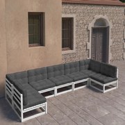 vidaXL 7-delige Loungeset met kussens massief grenenhout wit