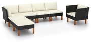 vidaXL 7-delige Loungeset poly rattan en eucalyptushout zwart