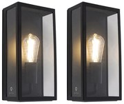 Set van 2 buiten wandlampen zwart IP44 met glas - Rotterdam Modern E27 IP44 Buitenverlichting