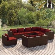 vidaXL 9-delige Loungeset met kussens poly rattan bruin