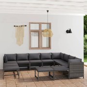 vidaXL 12-delige Loungeset met kussens poly rattan grijs