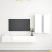 vidaXL 4-delige Tv-meubelset spaanplaat hoogglans wit