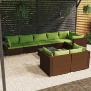 vidaXL 9-delige Loungeset met kussens poly rattan bruin