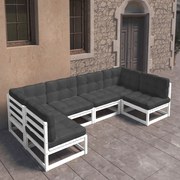 vidaXL 6-delige Loungeset met kussens massief grenenhout wit