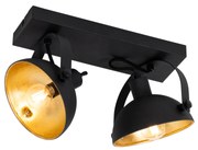 Industriële plafondlamp zwart met goud 2-lichts verstelbaar - Magnax Industriele / Industrie / Industrial E14 Binnenverlichting Lamp