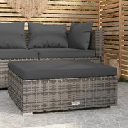 vidaXL Tuinvoetenbank met kussen 70x70x30 cm poly rattan grijs