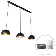 Eettafel / Eetkamer Smart hanglamp zwart met goud 3-lichts incl. Wifi A60 - Magnax Industriele / Industrie / Industrial E27 Binnenverlichting Lamp