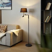 Vloerlamp zwart met zwarte kap en verstelbare leeslamp - Ladas Retro, Klassiek / Antiek E27 Binnenverlichting Lamp