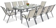 Metalen tuinmeubel Modena voor 10 personen met grote tafel Garden Point lichtgrijs