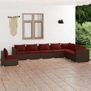 vidaXL 8-delige Loungeset met kussens poly rattan bruin