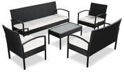 vidaXL 5-delige Loungeset met kussens poly rattan zwart