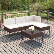 vidaXL 5-delige Loungeset met kussens poly rattan bruin