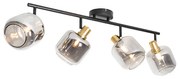 PlafondSpot / Opbouwspot / Plafondspot zwart met goud met smoke glas 4-lichts - Zuzanna Modern E14 Binnenverlichting Lamp