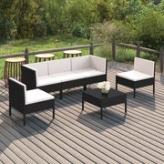 vidaXL 6-delige Loungeset met kussens poly rattan zwart