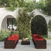 vidaXL 9-delige Loungeset met kussens poly rattan bruin