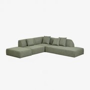 Cardea 3-delige Modulaire Hoekbank Met Chaise Longue Rechts En Gestoffeerde Poef Bouclé Groen – Salie - Sklum
