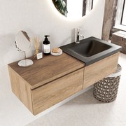 Mondiaz Bukla 120cm badmeubel met module 60 Washed Oak met 2 lades wastafel Cloud rechts 1 kraangat Urban