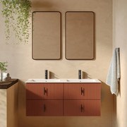 Muebles Marbella badmeubel ribbelfront 120cm terracotta met witte wastafel met kraangat