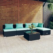 vidaXL 6-delige Loungeset met kussens poly rattan zwart