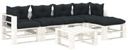 vidaXL 6-delige Loungeset met antracietkleurige kussens pallet hout